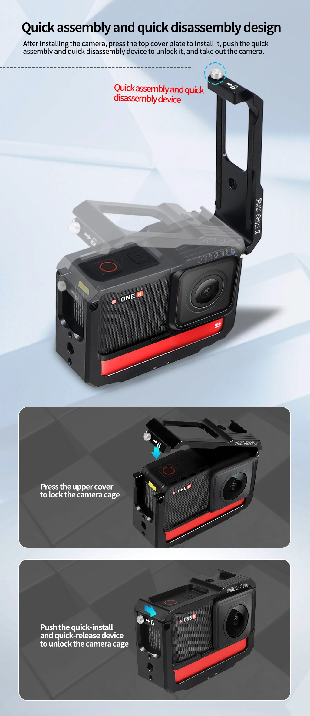 One RS R Cage Rig für Insta360 One RS R Kamerahalterung 1/4 Magnetfußadapter Cold Shoe Mount 360 1 Zoll 4K Panoramic Edition – Detail 30