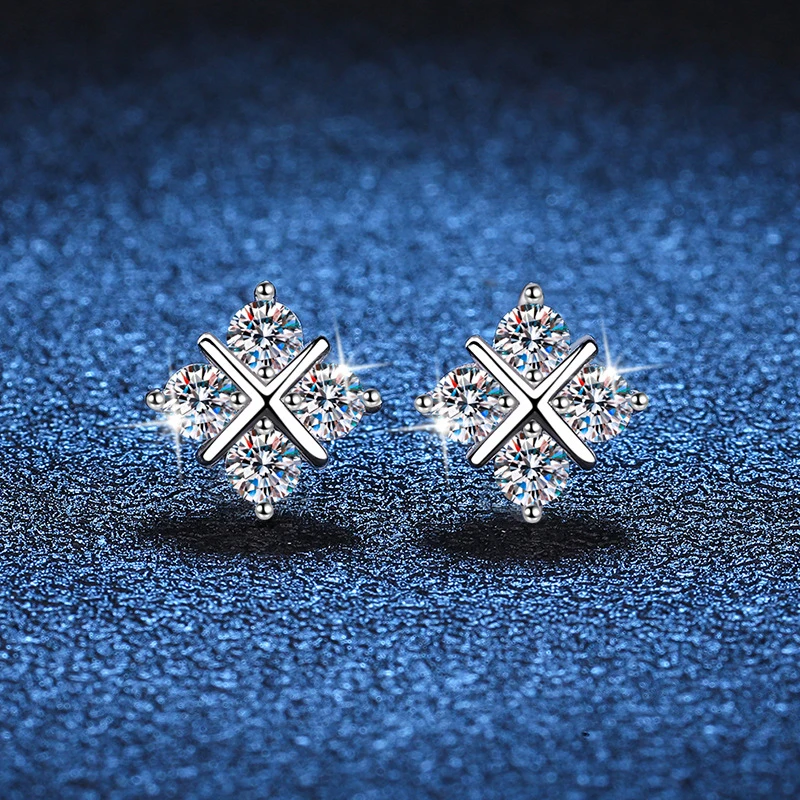 Tezzc Full D Color Moissanite Earrings for Women Sparkling Lab Diamond Ear Studs 925 Sterling Silver Wedding Party Jewelry Gifts