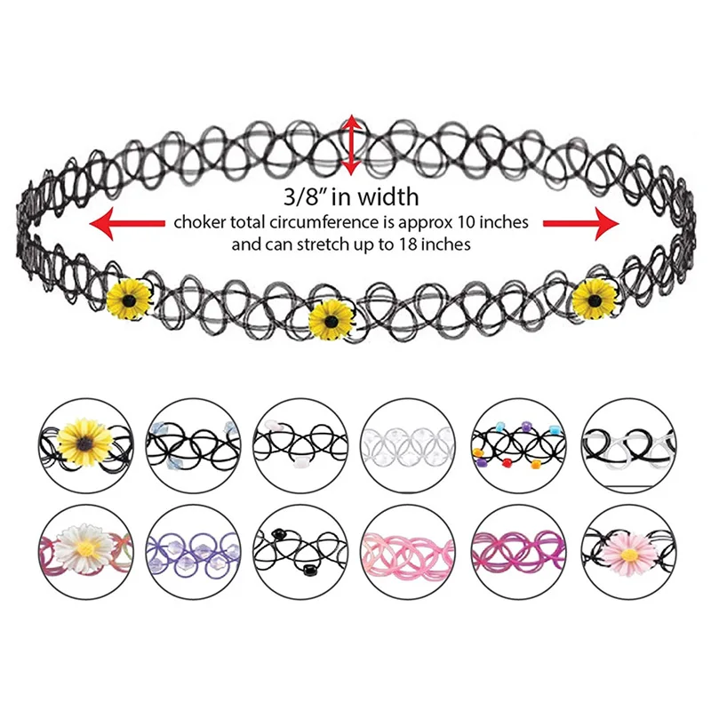 Collares Stretch Tattoo Choker Necklaces,12Pcs/Set,For Women