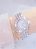 3PCs Women's Sparkling Round Diamond Band Quartz Watch+Bracelet Combination Set 1