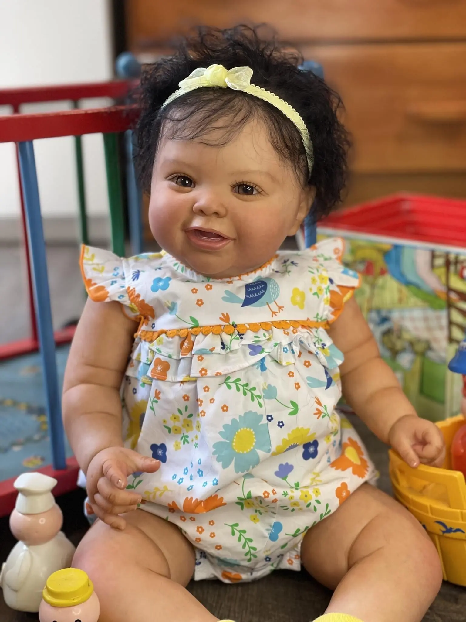 

60CM Huge Baby Reborn Baby Doll Kodi Girl Toddler Black Skin Lifelike 5 layers painting with Visible Veins Collecitle Doll