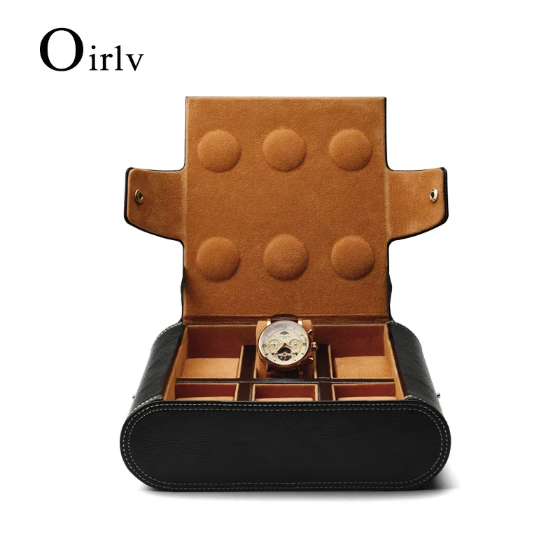 

Fanxi 6 Grids Black PU Leather Wrist Watch Display Bag Portable Watch Storage Velvet Internal Jewelry Organizer