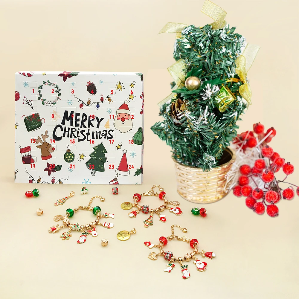Aoresac Christmas Advent Calendar Bracelets Girls 24 Days Xmas Countdown Calendar Blind Box DIY Jewelry Making Kit Gift