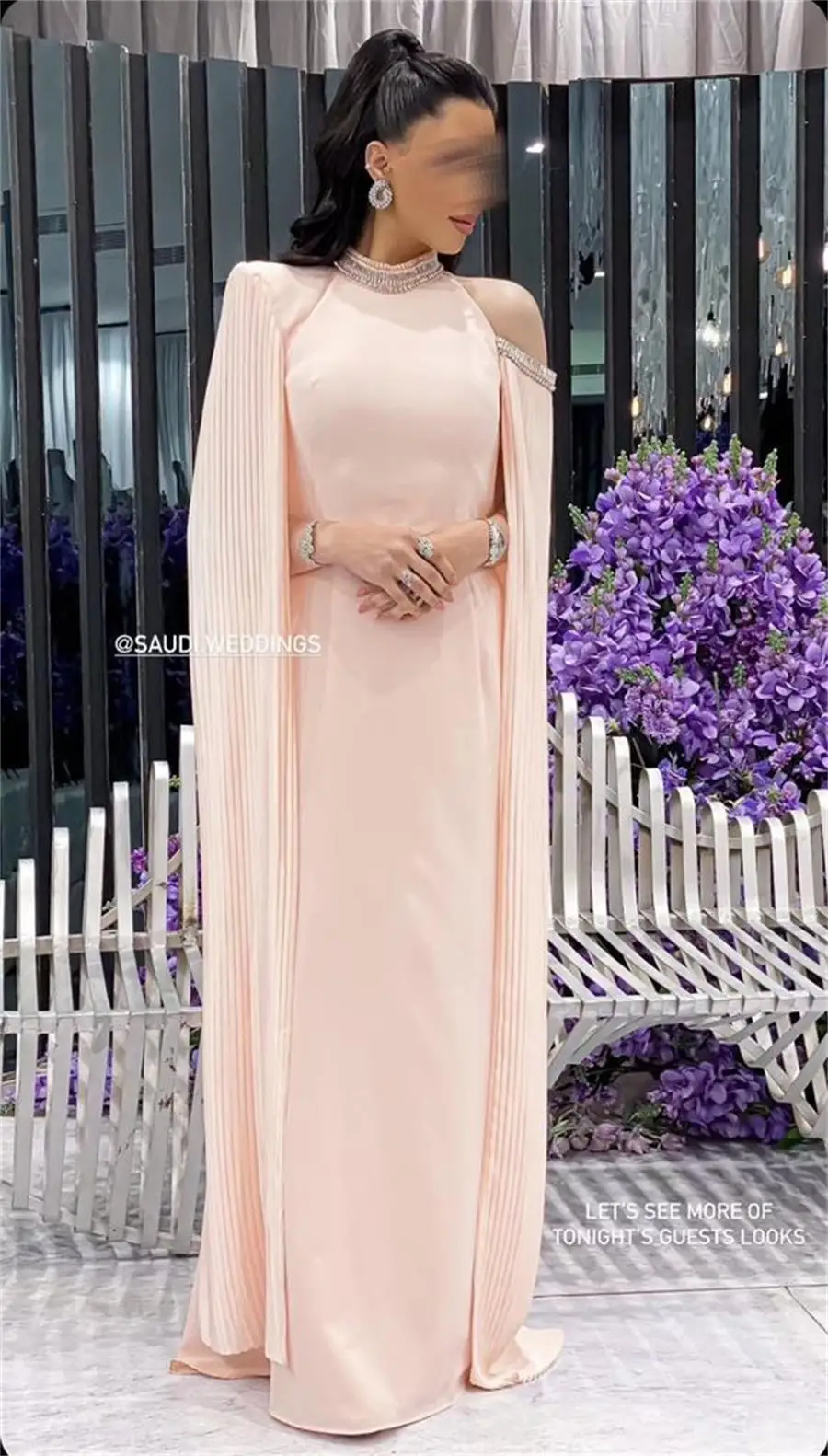 

Vintage Light Pink Prom Dresses Floor Length Long Sleeve Party Dresses High Neck Saudi Arabia Formal Occasion Evening Dresses