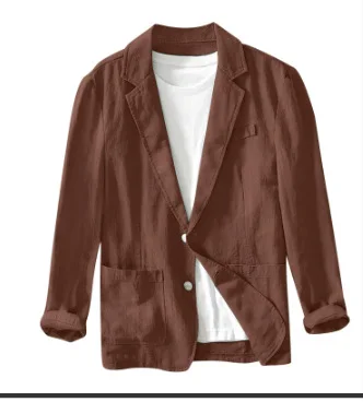 man's Coat 2026 New Casual Suit single-layer Jacket Solid Color Cotton Linen Solid Color Button Pocket Long Sleeve Clothing