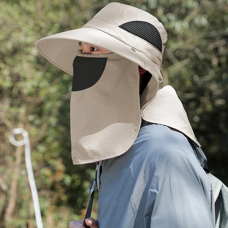 Sommer-Sonnenhüte mit UV-Schutz, Outdoor-Jagd- und Angelkappe für Herren und Damen, Wander- und Camping-Visor, Bucket Hat mit Nackenschutz, Fischerhut – Detail 5