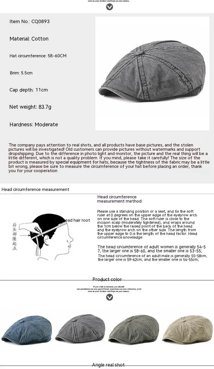 Männer Frauen Baskenmütze Hut Neue Mode Newsboy Caps Outdoor Streetwear Gewaschen Denim Schirmmütze Casual Vintage Boina Hüte – Detail 2