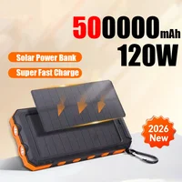 2026 500000mAh Large Capacity Solar Power Bank Portable External Battery Outdoor Camping Fast Charging For iPhone Samsung 2026