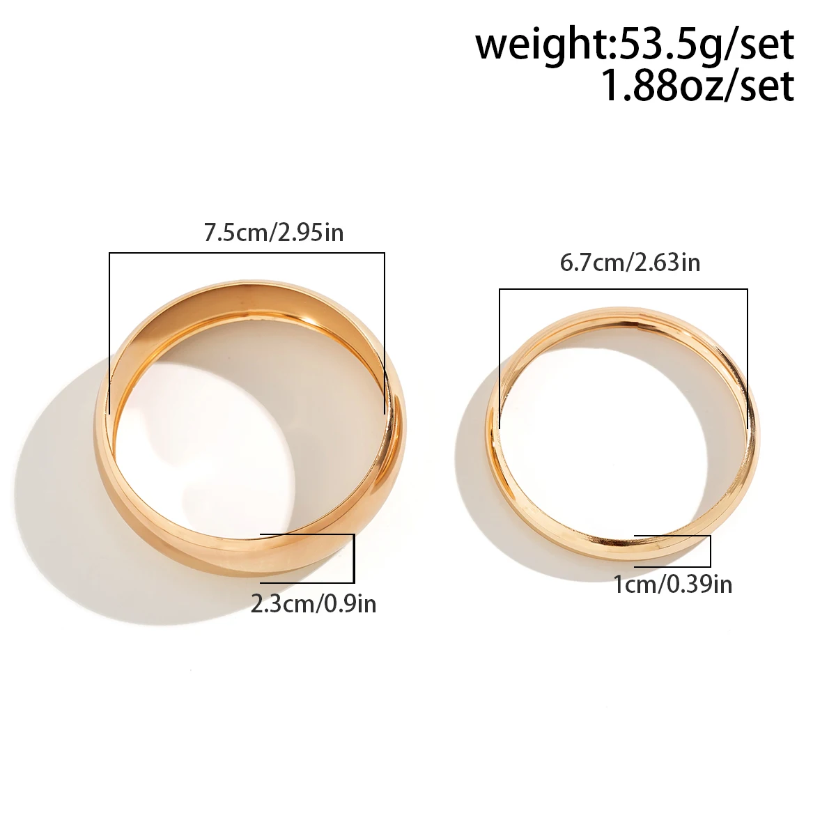 IngeSight.Z 2Pcs Exaggerated Smooth Metal Big Wide Bracelet