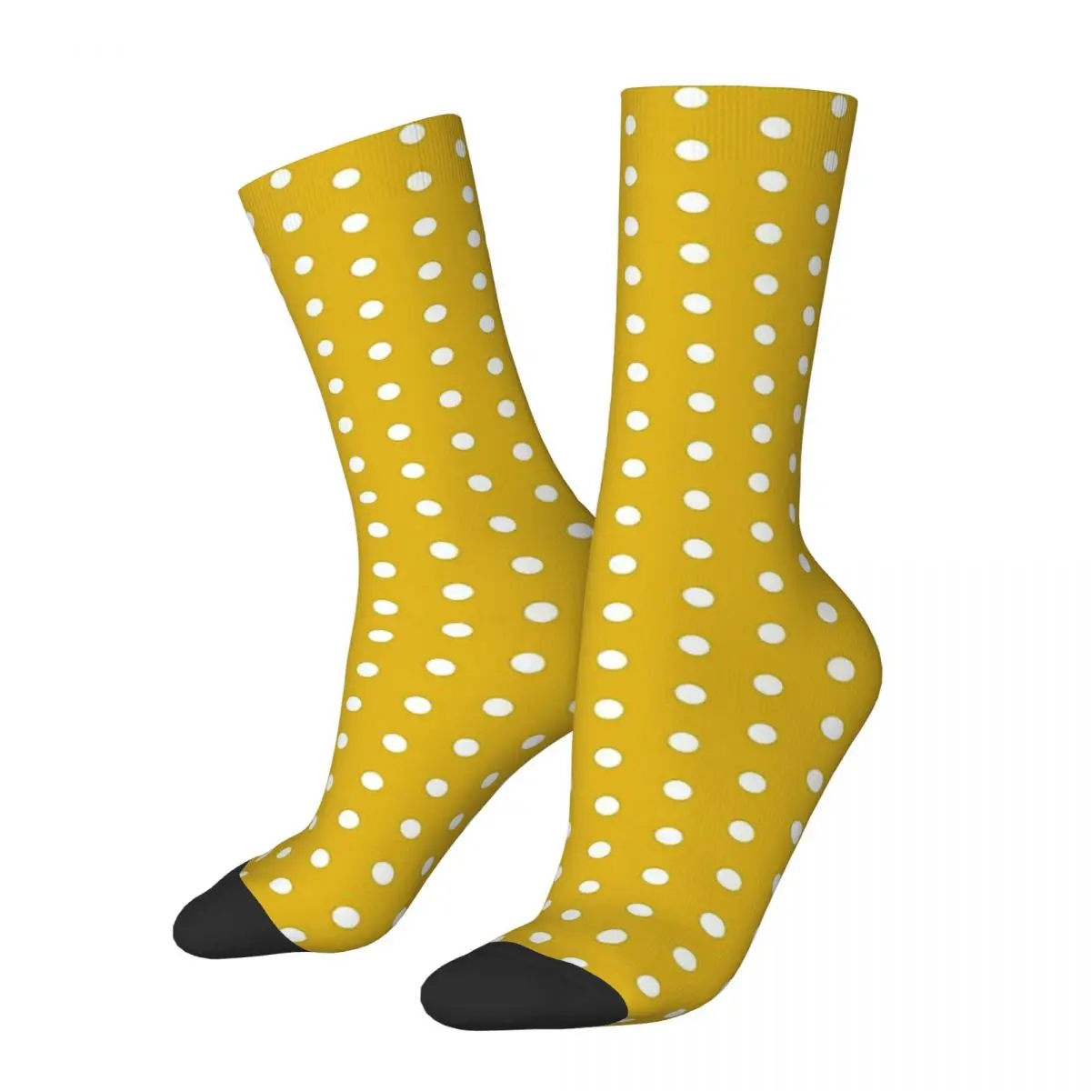 

Polka Dots on White Polka Dots On Mustard Yellow Men Women Socks Outdoor Novelty Spring Summer Autumn Winter Stockings Gift