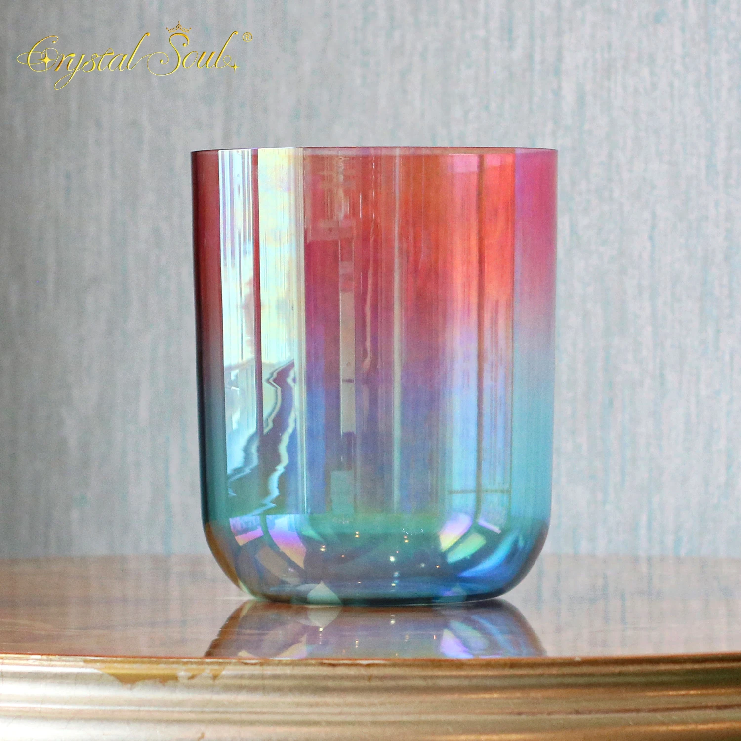 CrystalSoul 432Hz Rose Pink Gradient Aurora Alchemy Crystal singing Bowl with accessories