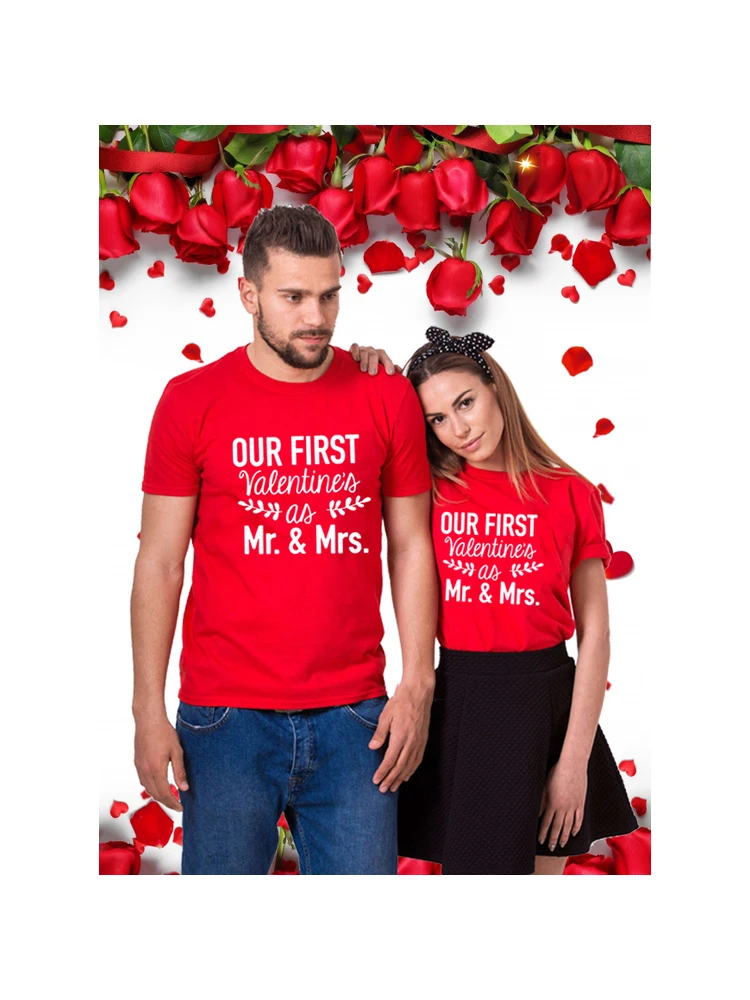 de "Our First Valentines As Mr & Mrs" para parejas, camisa para el Día San Valentín, camisas para vacaciones, informales para amantes, ropa - AliExpress Ropa de mujer