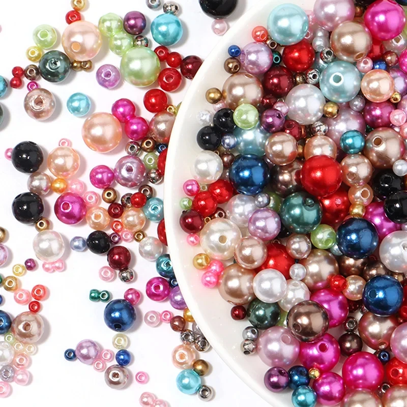 Imitation Pearl Beads 144Pcs Colorful With Hole 3-8mm Round Resin Pearl Ball Beads Spacer Loose for DIY Jewelry Craft Make