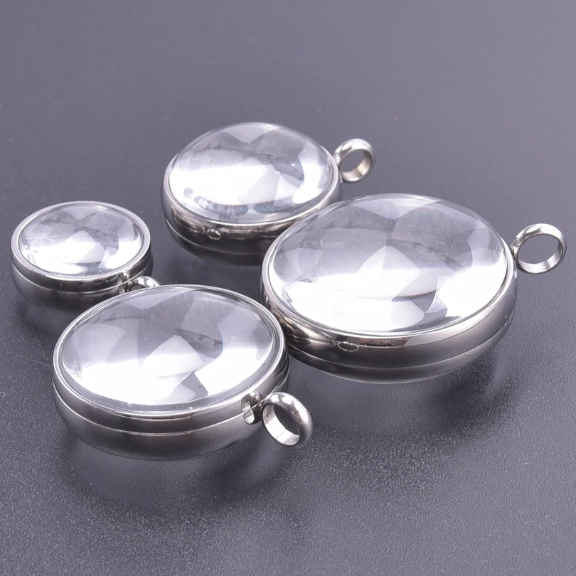 10Pcs/Lot 17mm/22mm/27mm/30mm Diy Stainless Steel Round Double Curved Glass Memory Picture Floating Locket Pendant Jewelry Bulk