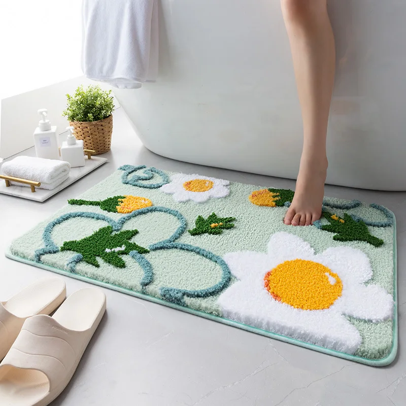 

Inyahome Shower and Bath Room Flower Floor Mat Carpet Rugs Water Absorbent Non-Slip Soft Microfiber Bathmats Machine Washable