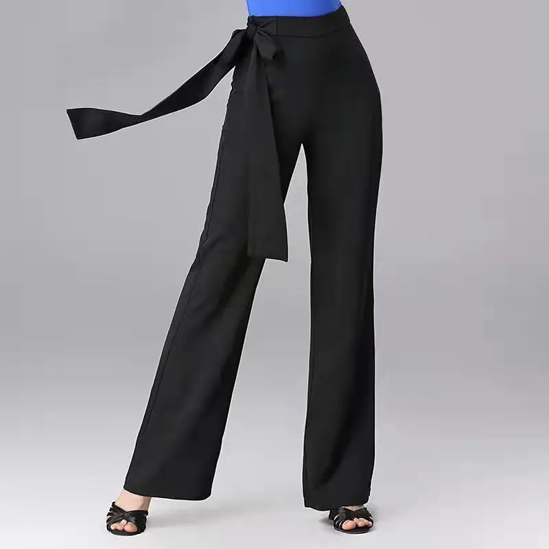 Autumn and Winter Women's High Waist Patchwork Drawstring Solid Color Loose Fashion Casual Elegant Commuter Wide Leg Dance Pants