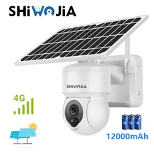 

SHIWOJIA Camera 4G Sim GSM Outdoor Solar Security Cctv with Solar Panel 1080p 4X Zoom Two Way Audio Wireless Video Surveillance
