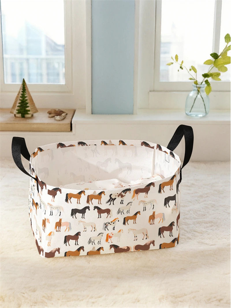 Storage box, underwear, socks, baby toys, storage basket with handle, simple printed decorative storage basket