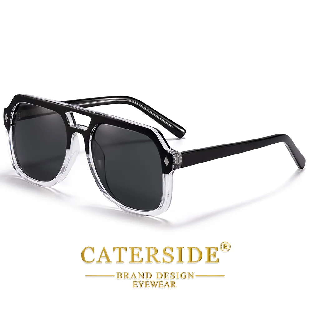 CATERSIDE Neue Retro Herren Piloten-Sonnenbrille mit Flachem Doppelsteg und Eckigem Rahmen für Damen, Outdoor, Urlaub, Geschäftsgeschenk, UV400-Schutz – Detail 6