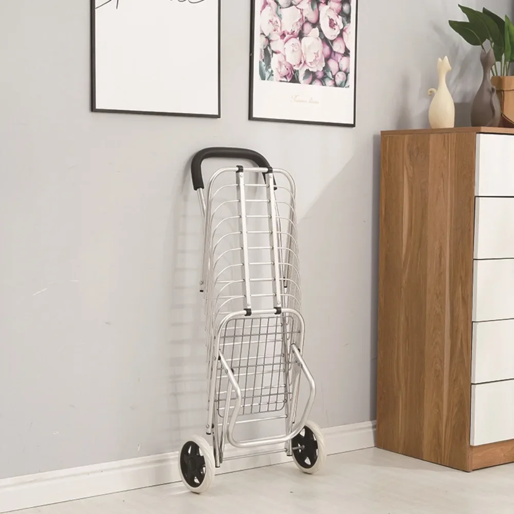 Climbing Stairs Shopping Cart Household Folding Aluminum Alloy Trolley 6 Wheels Collapsible Trolleies Lightweight Hand Trailer