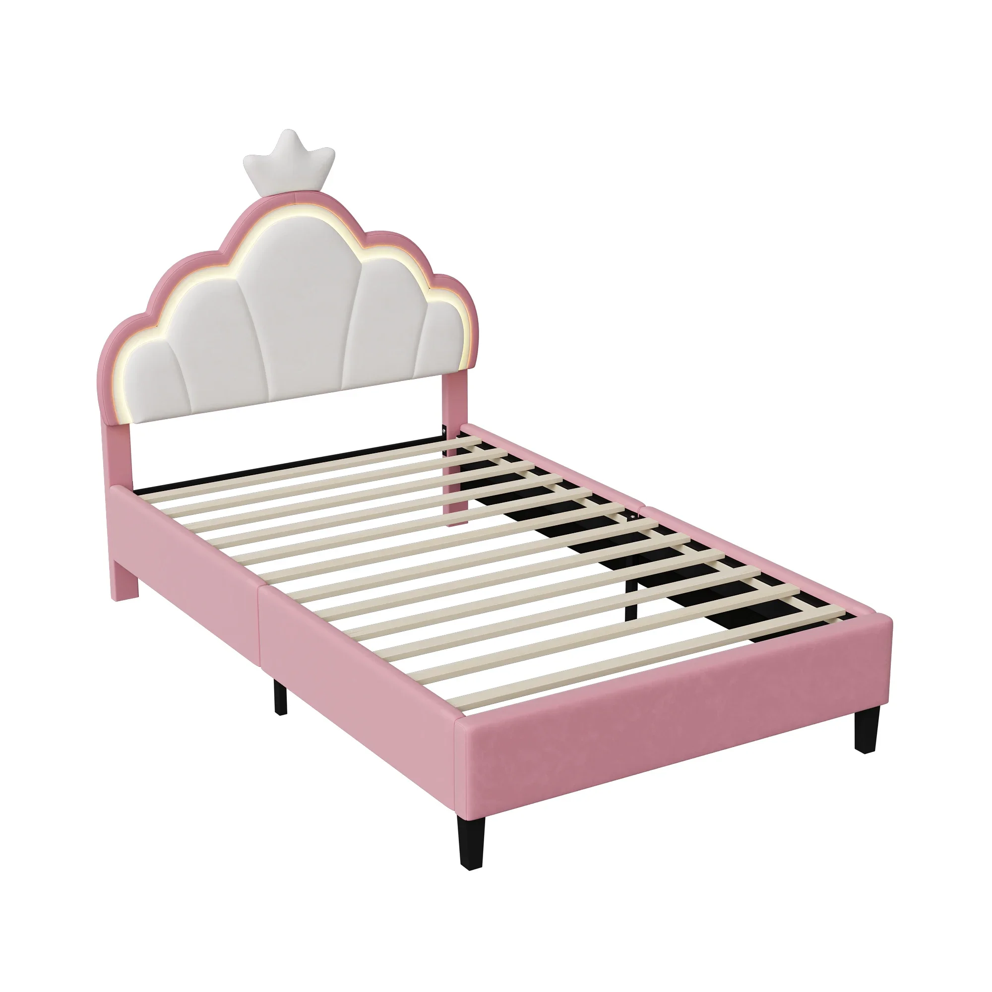 Rosahqnda 90/140 *200cm Kinderbett, Mädchen Einzelbett, Doppelbett, Prinzessinnenbett in Kronenform, Adjustable Headboard – Detail 15