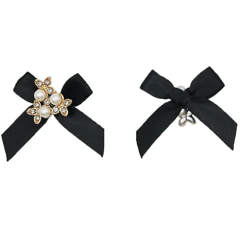 (15pcs/pack)3*4.5cm Pearl Inlaid Zircon Bow Holiday Party Decoration Clothing Sewing Accessories Children's Hair Circle DIY