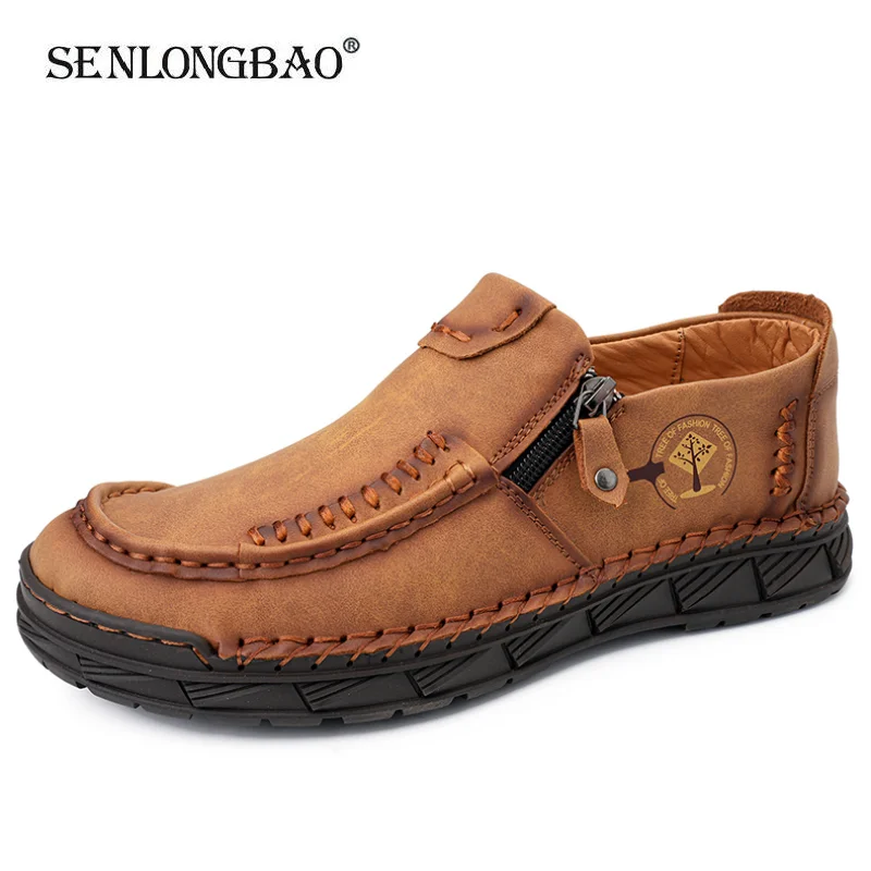 

Classic Men's Casual Shoes Genuine Leather Breathable Men Soft Flats Moccasins Loafers Zipper Men's Driving Male Loafers Shoes