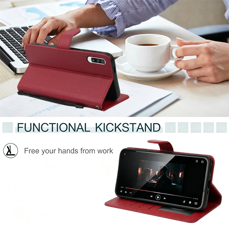 Leather Flip Wallet Case - Soft Silicone Cover for Samsung Galaxy A-Series