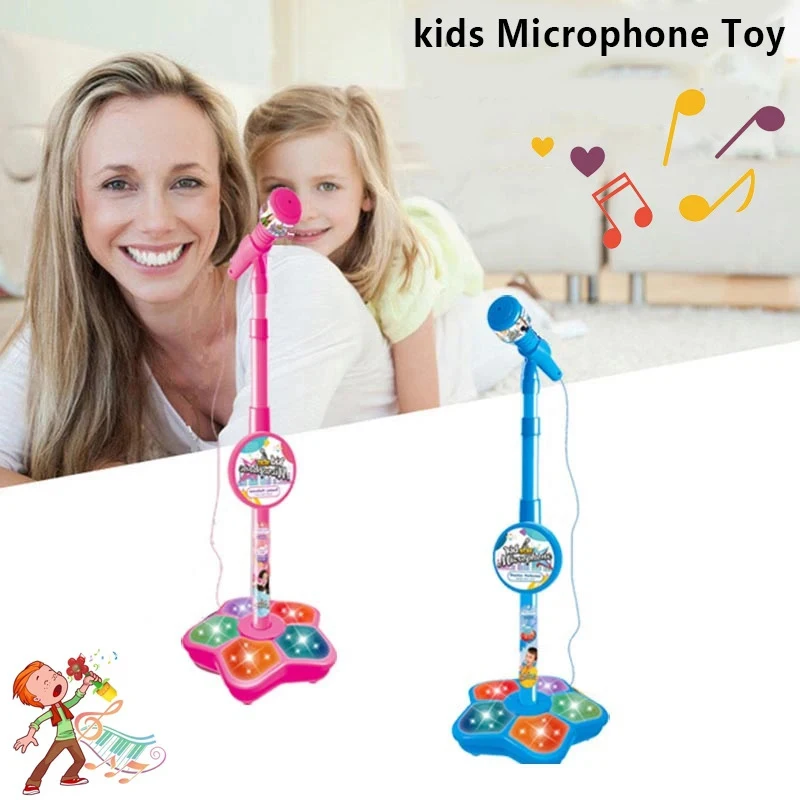 Kids Microphone With Stand Karaoke Song Music Instrument Toys Brain-Training Educational Toy Birthday Gift For Girl Boy 5 Lights