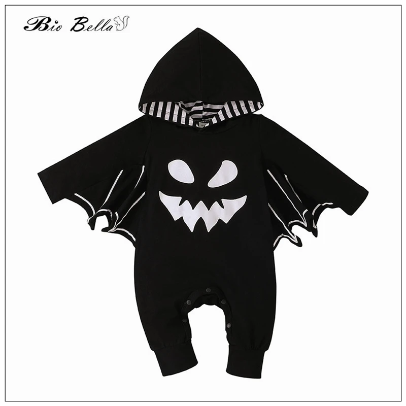 

Baby Halloween Clothes Black Fashion Cartoon 2023 Halloween's Festiva Boy Girl Romper Cap Toddler 0-12 New Year Jumpsuit Bebes