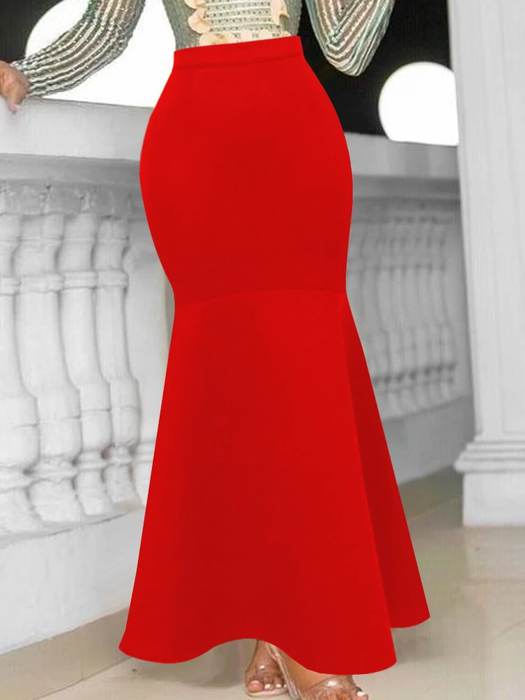 Falda larga con de sirena para mujer, cintura alta, estilo trompeta, elegante y elegante, para fiestas, eventos y oficina, talla grande - AliExpress Ropa de mujer