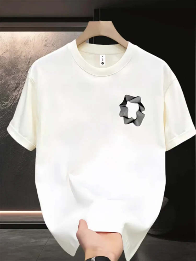 Boys and Young Students Cotton Short Sleeved T-shirt Summer Geometric Shape Printed Loose Round Neck Half Sleeve cotton short sleeved shirt mens training tshirt