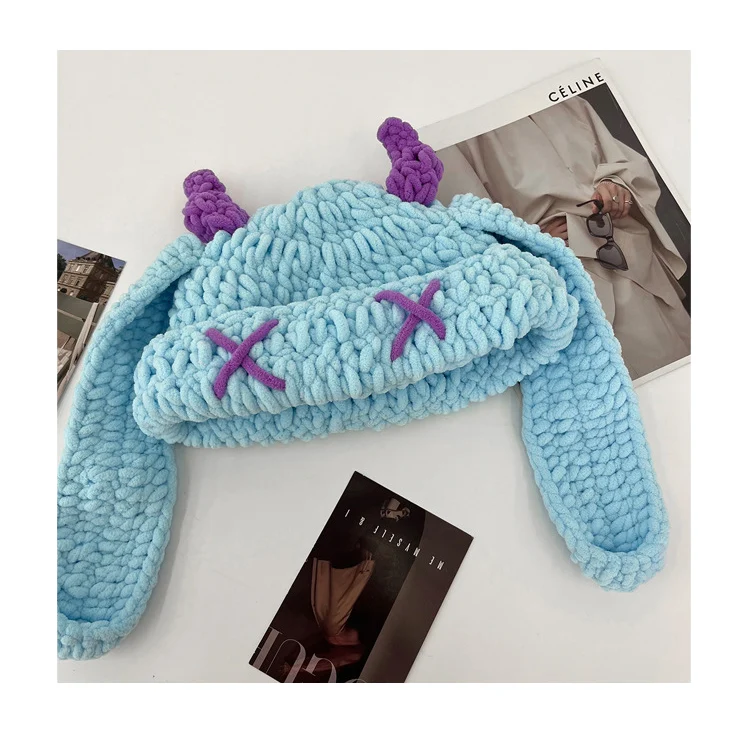 Handgehäkelte Teufelshorn-Strickmütze, Modische Herbst- und Winter-Wollmütze, Dick und Warm, Weich im Griff, Langohr-Kaninchen-Design, Trendige und Einzigartige Beanie, eine Wahl für kaltes Wetter, Geeignet für Alltags-Outfits im Casual-Stil. – Detail 20