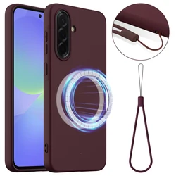 ELVEV Magnetic Premium Silicone Case with Flocked Interior and Lanyard - Galaxy A56 5G (Wine red)