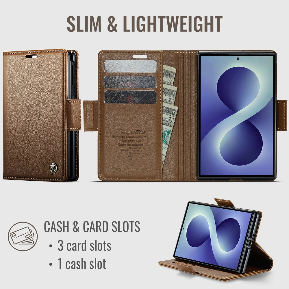 Luxury Leather Stand Flip Wallet Case with Card and Cash Slots