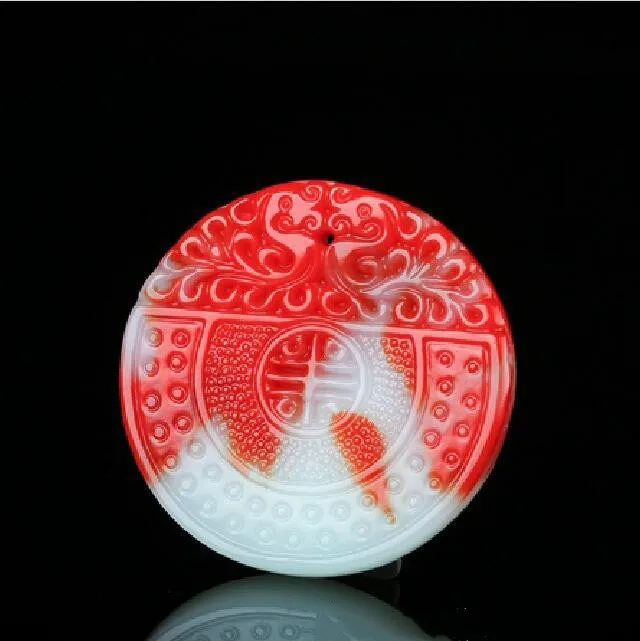 

Xinjiang Hetian Jade Chicken Blood Jade Longfeng Chengxiang Round Pendant Simple Joker Pendant for Men and Women