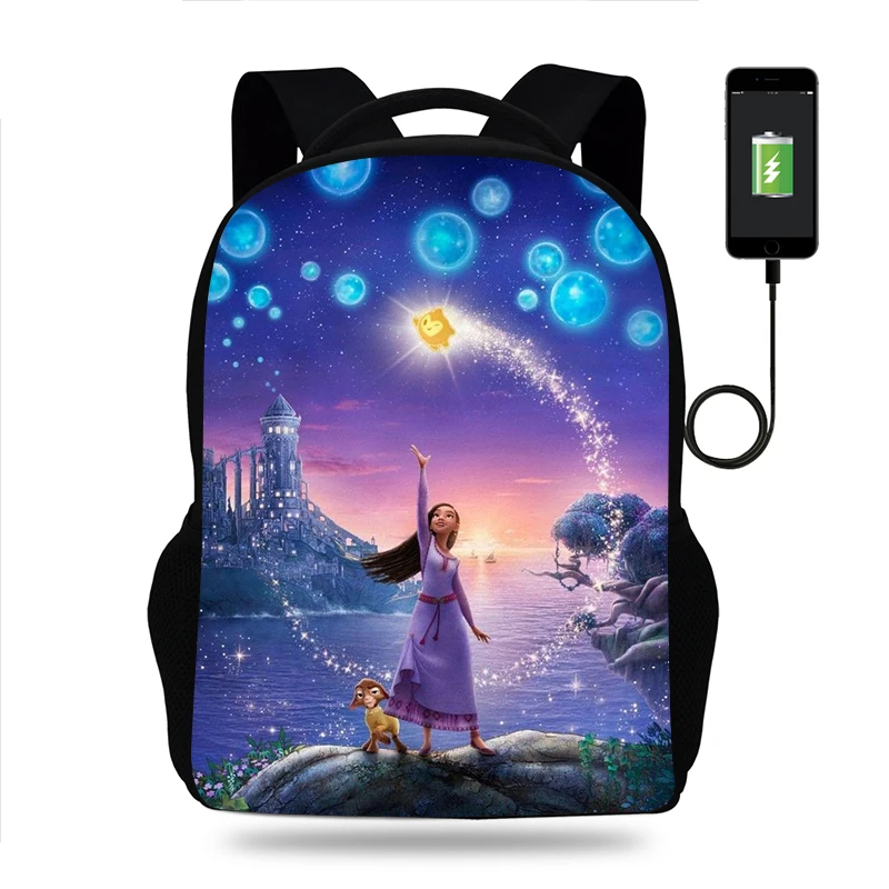 

Рюкзак Disney Wish для мальчиков и девочек, школьная сумка для книг для подростков, мужской и женский дорожный ранец с USB-разъемом