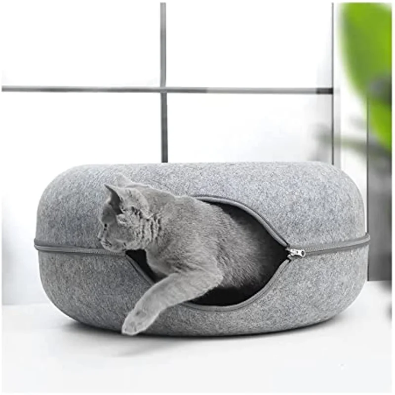 

Donut Cat Tunnel Bed Pets House Natural Felt Pet Cat Cave Toys Round Wool Felt Pet Bed For Small Dogs Cat Interactive Play Toy