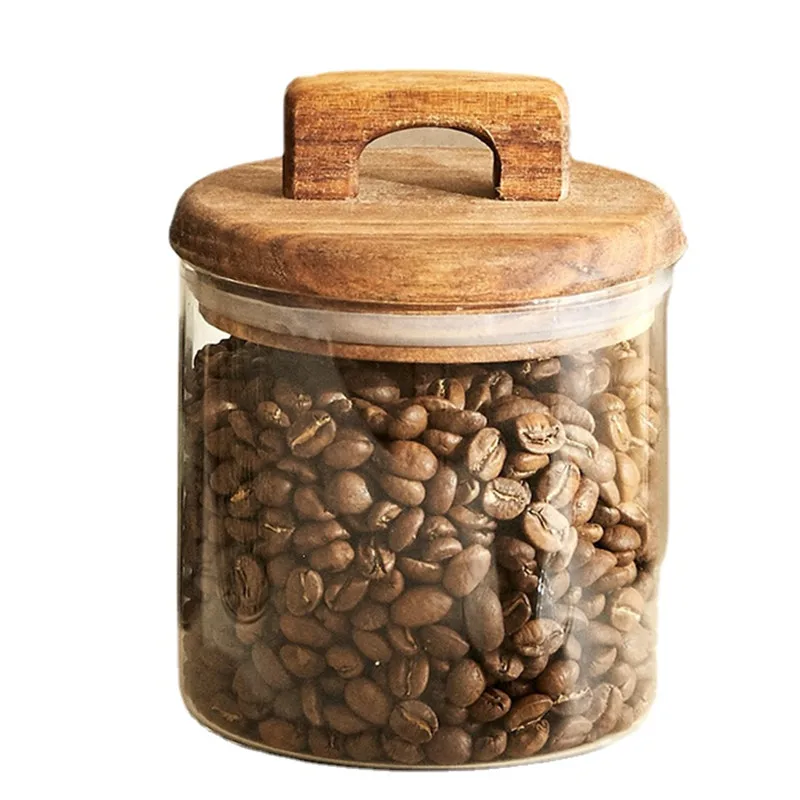Wooden Lid Glass Storage Jar Creative Modern Household Miscellaneous Grain Storage Jar Kitchen Food Sealed Jar Storage Ornaments 6