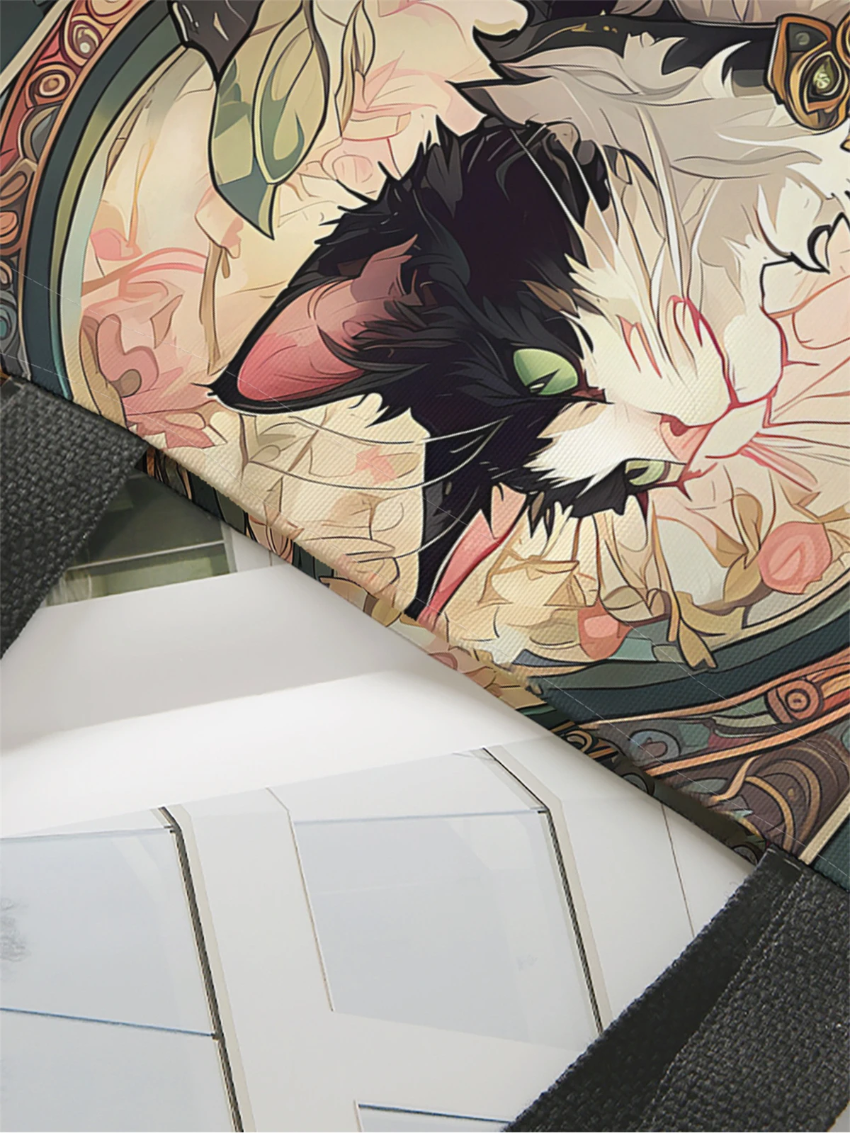 1pc,flower cat handbag, reusable fashion handbag, multi-functional handbag, printed canvas shopping bag