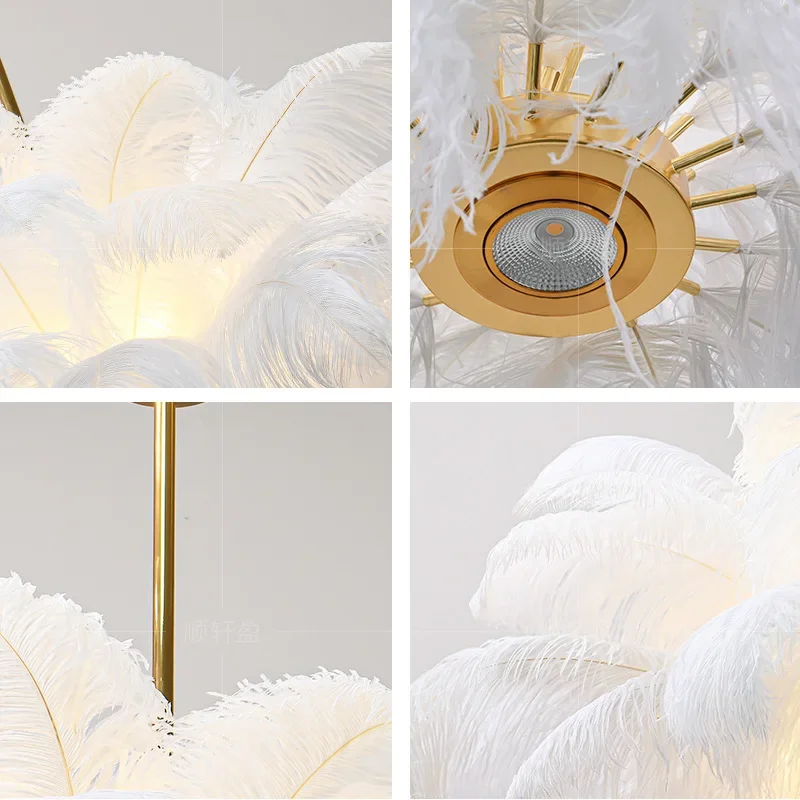 Nordic Ostrich Girl Ins Feather Art Living Room Chandelier Bedroom Indoor Hanging Lamp Chandelier Home Decoration Ceiling Lamps 6