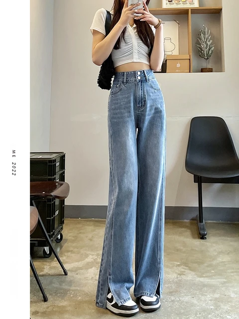 Compra online de Moda solta jeans para mulheres cintura alta