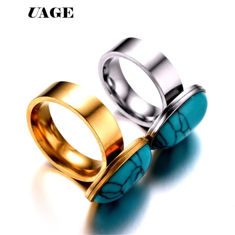 UAGE New Jewelry Vintage Antique Silver Color Gold Color Turquoises Ring for Men Tibet Women Finger Ring