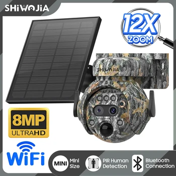 SHIWOJIA 4K 8MP WIFI Solar Powered Camera 4G SIM 12X ZOOM Outdoor 360° View Animal Monitoring Solar Battery Hunting PTZ Cameras 1