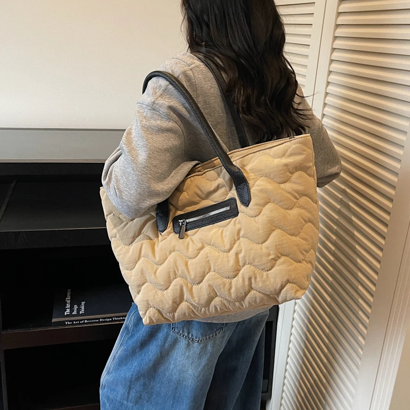 Frauen Handtasche Herbst/Winter Mode Raute Raum Baumwolle Anzug Schulter Tasche Große Kapazität Einfarbig Alle-Spiel Einkaufstasche – Detail 5
