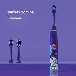 Children's 360° Cartoon Electric Toothbrush with Extra Brush Heads & Gentle Oral Care Massage (Purple - 3 heads)