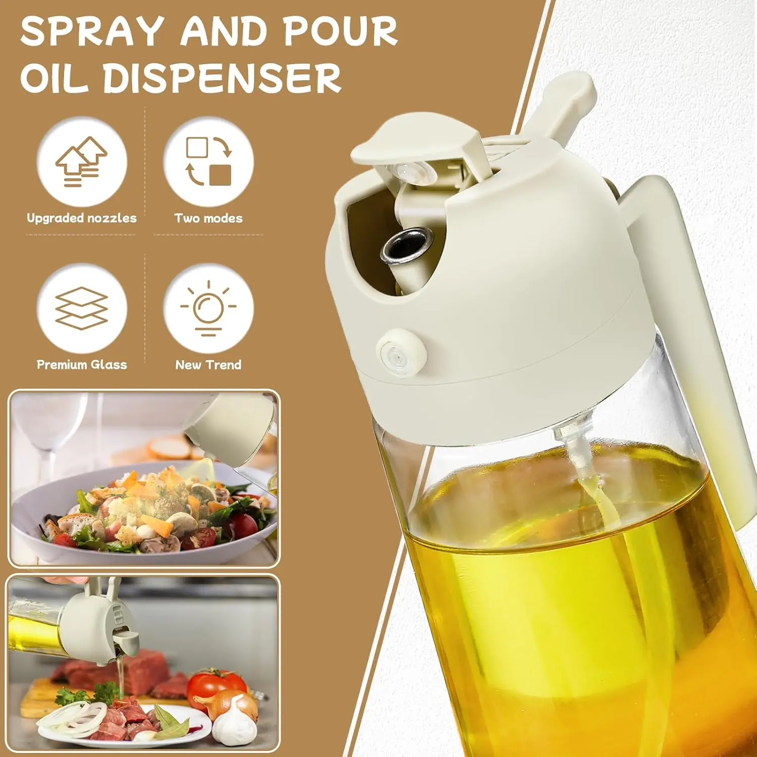 Oil Sprayer for Cooking 2pcs,2 in 1 Oil Dispenser and Sprayer Kitchen Gadgets-16oz Glass Spray Bottle,Mist Olive set