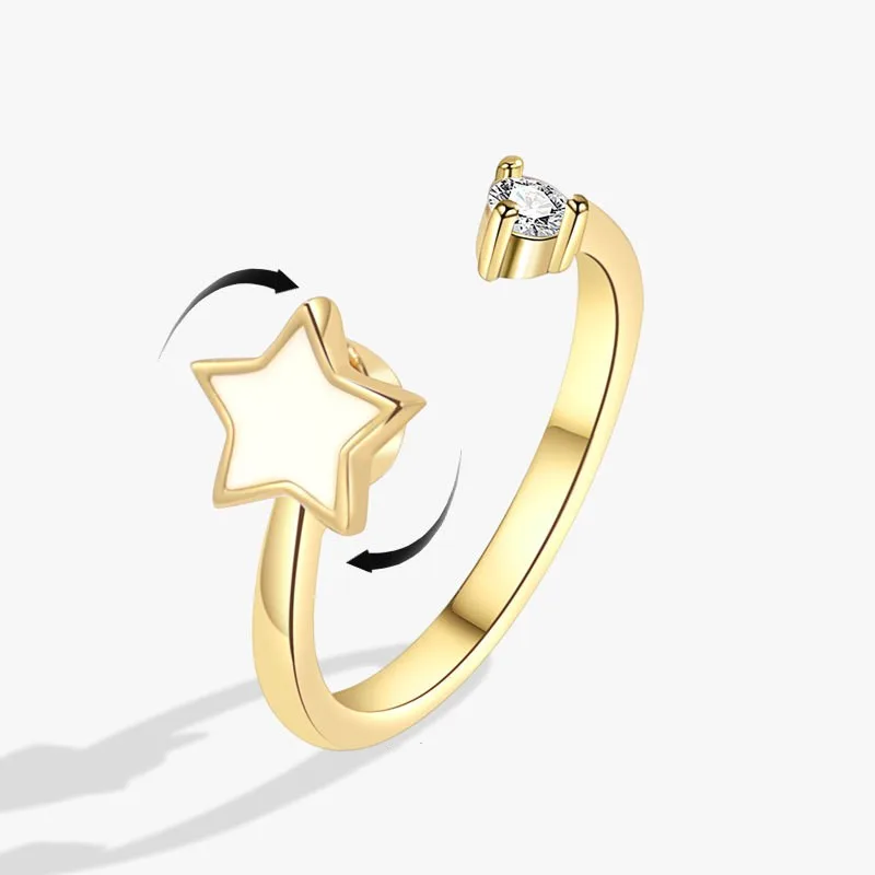 Emaille Stern Angst Knuckle Ring Für Frauen Spinner Fidgets Anti Stress Rotierenden Kupfer Hochzeit Ringe Mode Zubehör