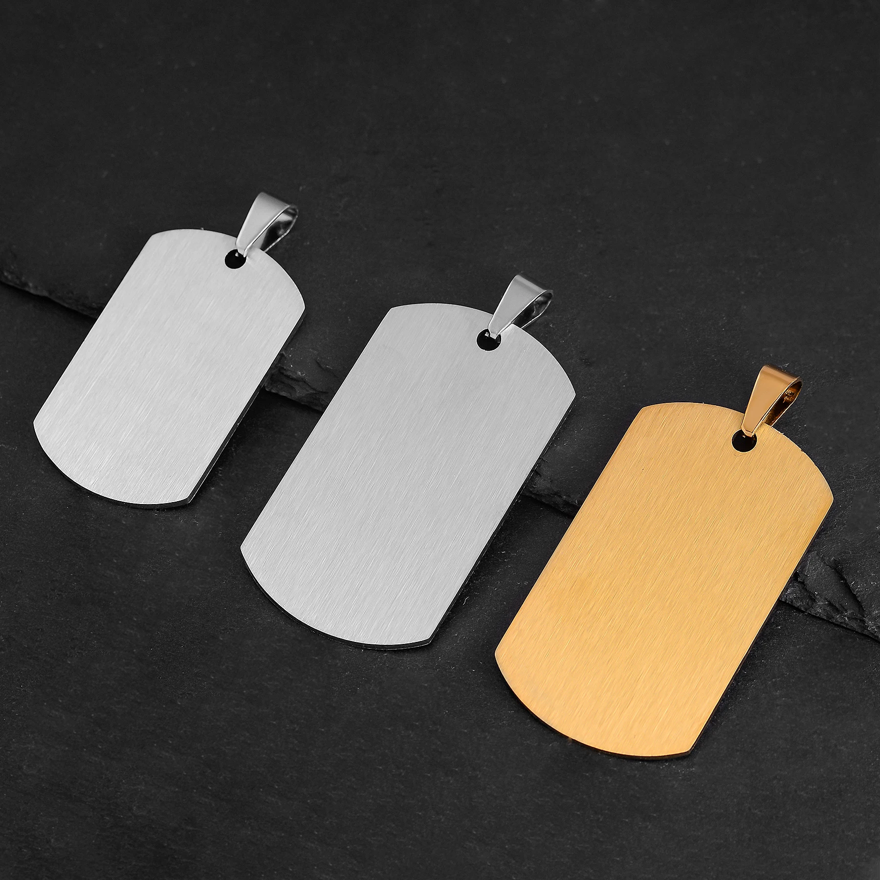 10 stücke Edelstahl Militär Armee Stil ID Blank Dog Tags Anhänger Rechteck Halskette Schmuck Zubehör Dropship – Detail 6