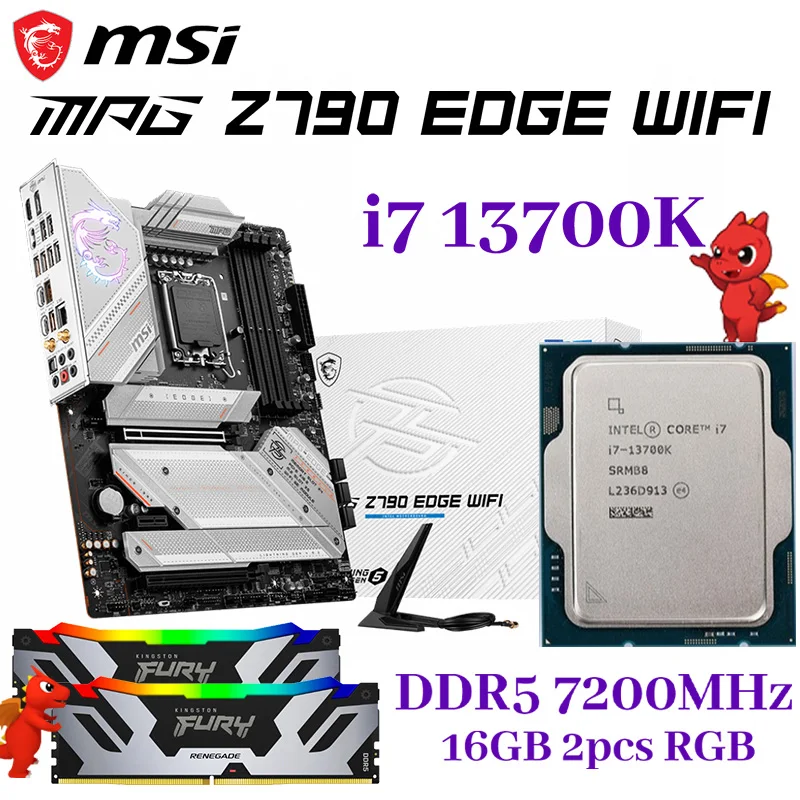 

MSI MPG Z790 EDGE WIFI LGA 1700 Motherboard + Intel i7 13700K CPU + DDR5 7200MHz 16GB 2pcs RGB Memory Set Combo Mainboard New